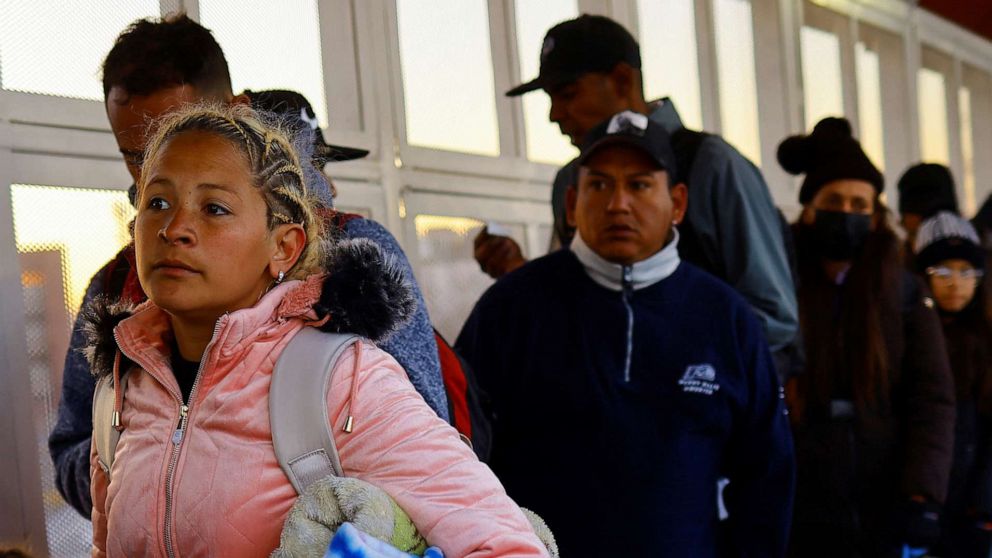 PHOTO: The Hernandez family, Venezuelan migrants seeking asylum in the United States wait to attend their appointment at the Paso del Norte International bridge, in Ciudad Juarez, Mexico Feb. 3, 2023.