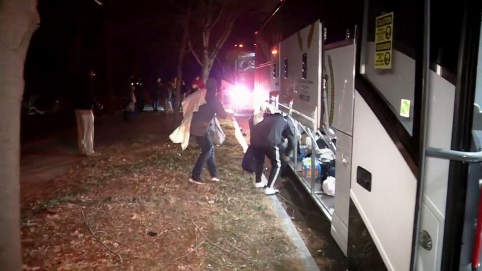 PHOTO: Buses full of asylum seekers from Texas were dropped off at the residence of Vice President Kamala Harris, Dec. 24, 2022, in Washington, D.C.