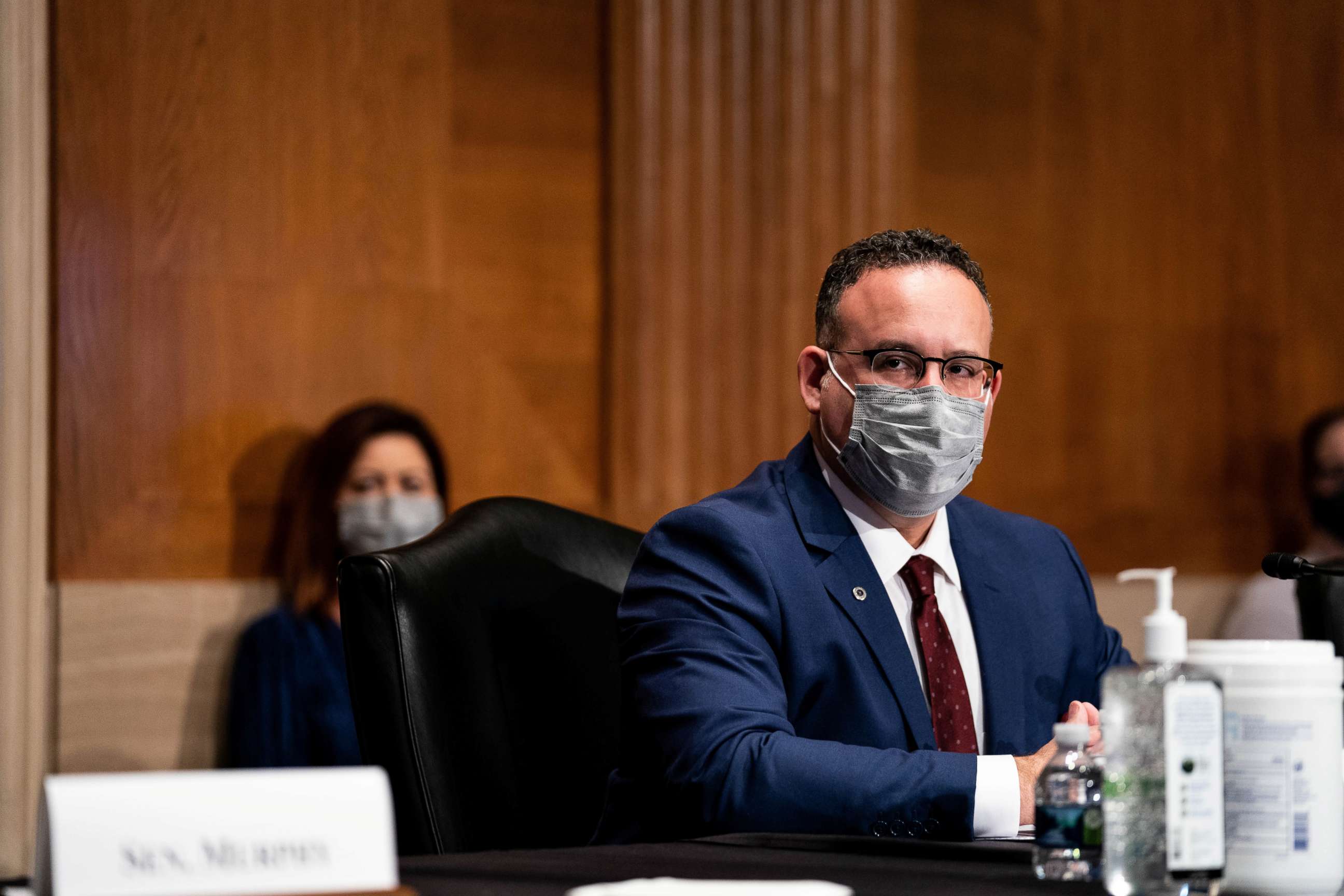 PHOTO: Education Secretary nominee Miguel Cardona testifies before the Senate Health, Education, Labor and Pensions committee during his confirmation hearing on Capitol Hill in Washington, DC, Feb. 3, 2021.