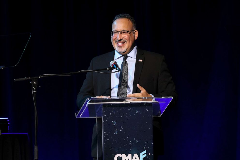 PHOTO: Secretary of Education, Miguel Cardona speaks during the 2022 CMA Foundation Music Teachers Of Excellence Awards Hosted By Kix Brooks at Marathon Music Works, Oct. 19, 2022 in Nashville.