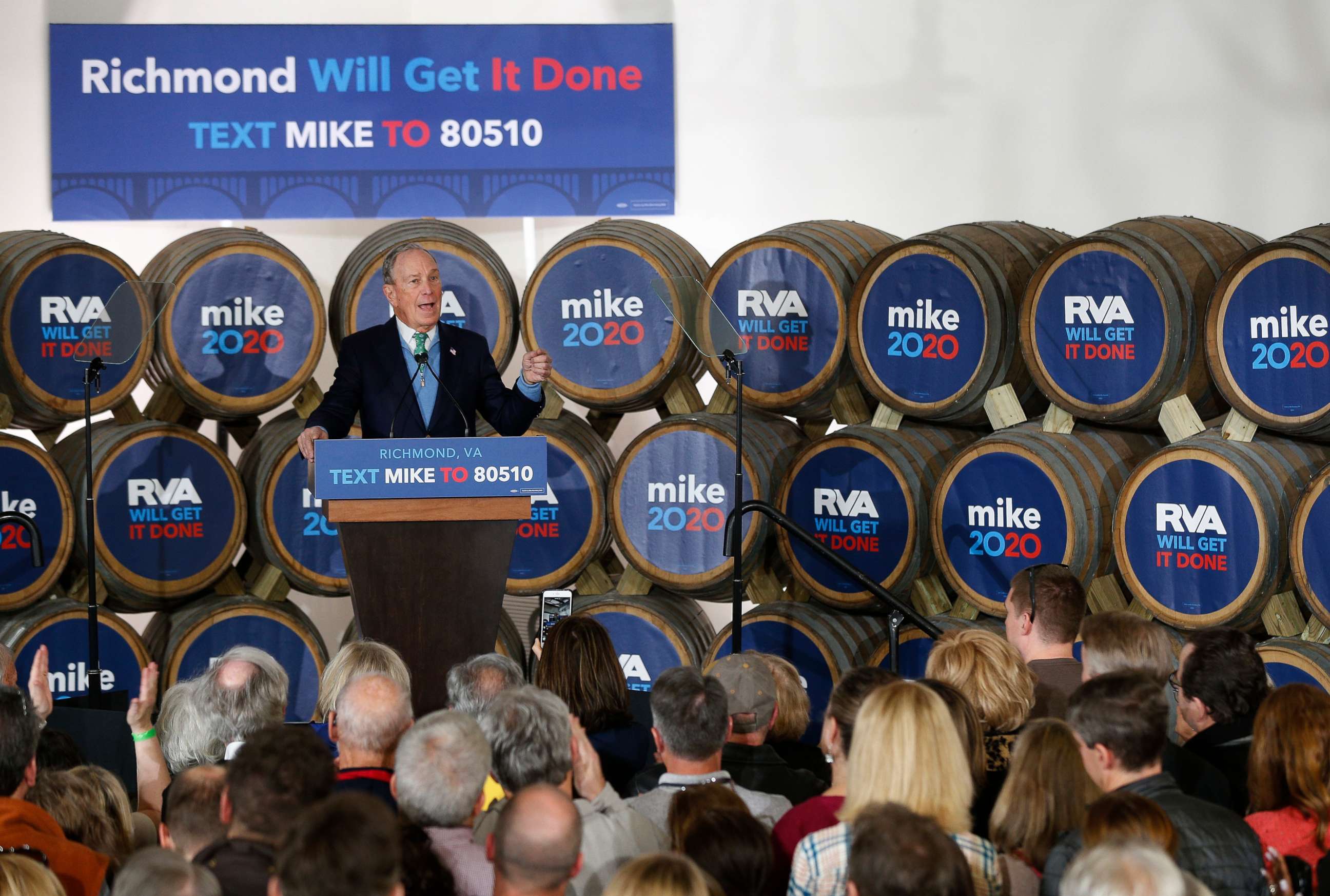 PHOTO: Democratic presidential candidate Mike Bloomberg speaks during a campaign event at Hardywood Park Craft Brewery in Richmond, Va., Saturday, Feb. 15, 2020. 