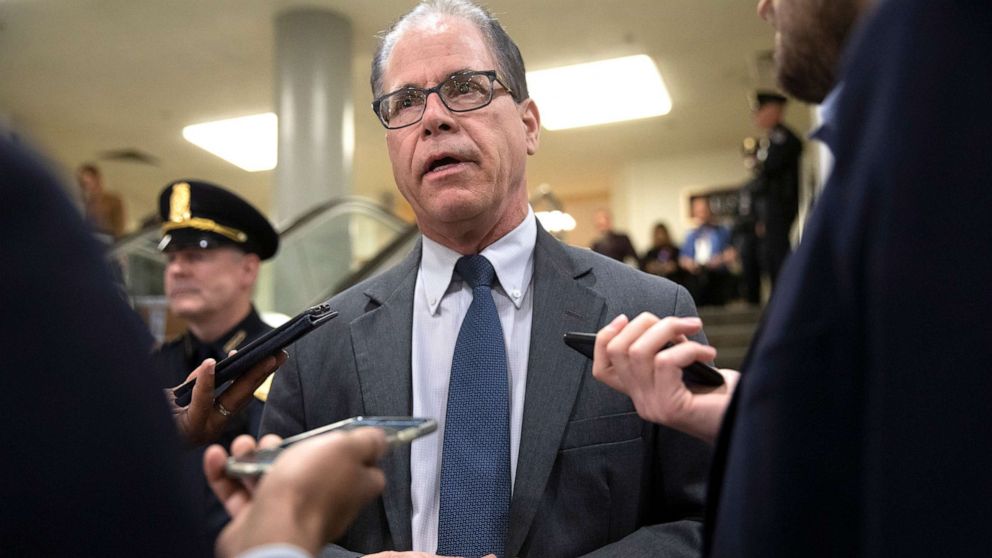 PHOTO: Sen. Mike Braun arrives on Capitol Hill in Washington, D.C., Feb. 3, 2020, for the impeachment trial of President Donald Trump on charges of abuse of power and obstruction of Congress.