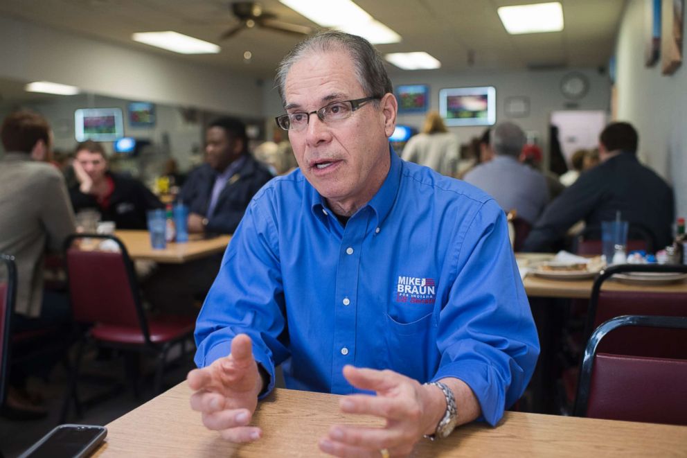 PHOTO: Mike Braun, who is running for the Republican nomination for Senate in Indiana, is interviewed in Bekah's Westside Cafe in Lebanon, Ind., April 4, 2018.