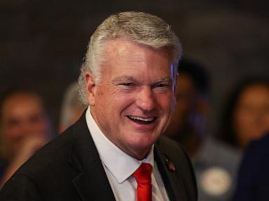 Mike Collins, Republican Senate candidate, reacts at an election night watch party on June 16, 2026, in Jackson, Georgia.
