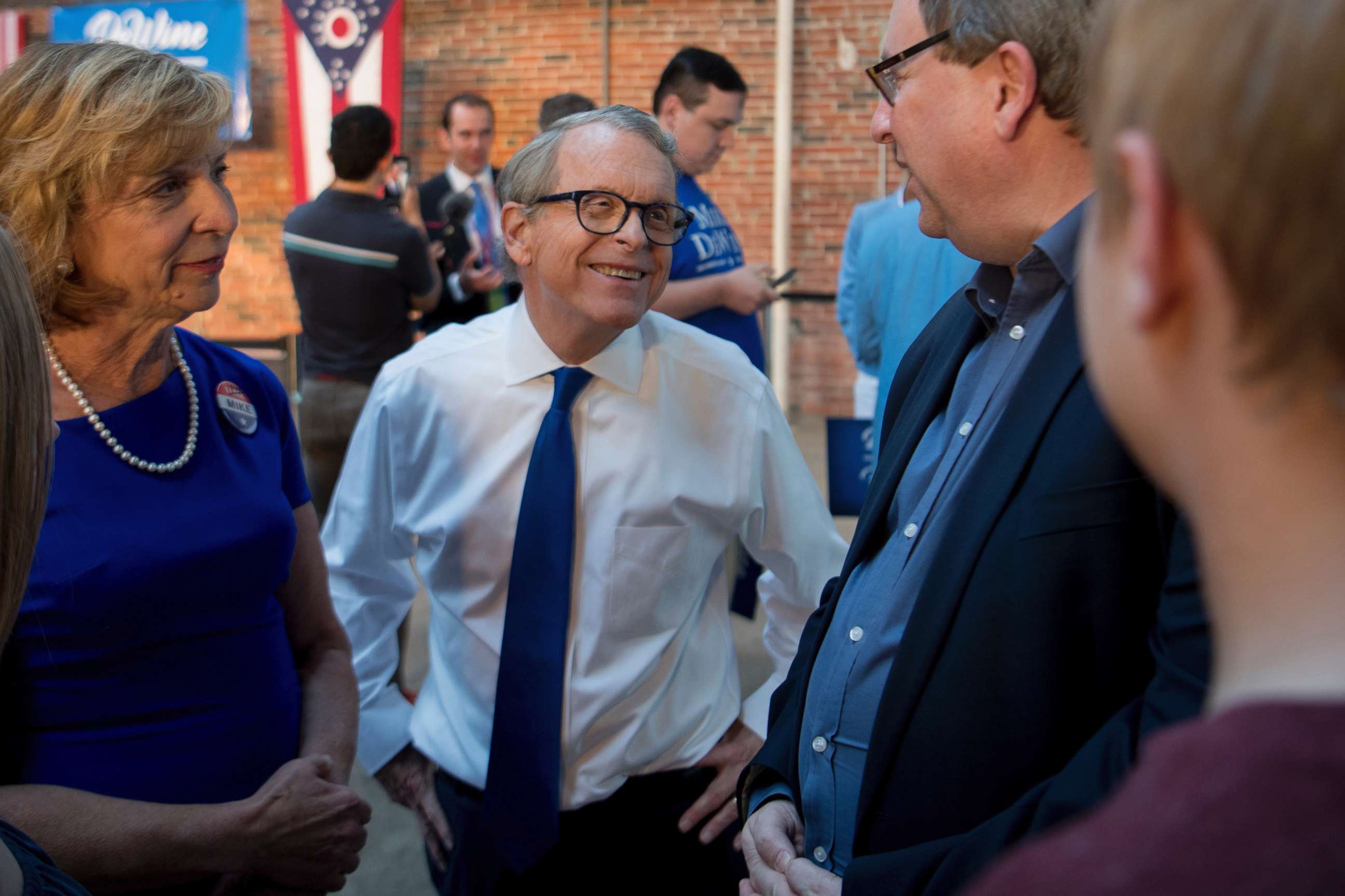 PHOTO: Ohio Attorney General and Republican gubernatorial candidate Mike DeWine greets supporters at a primary election night event, May 8, 2018, in Columbus, Ohio. 