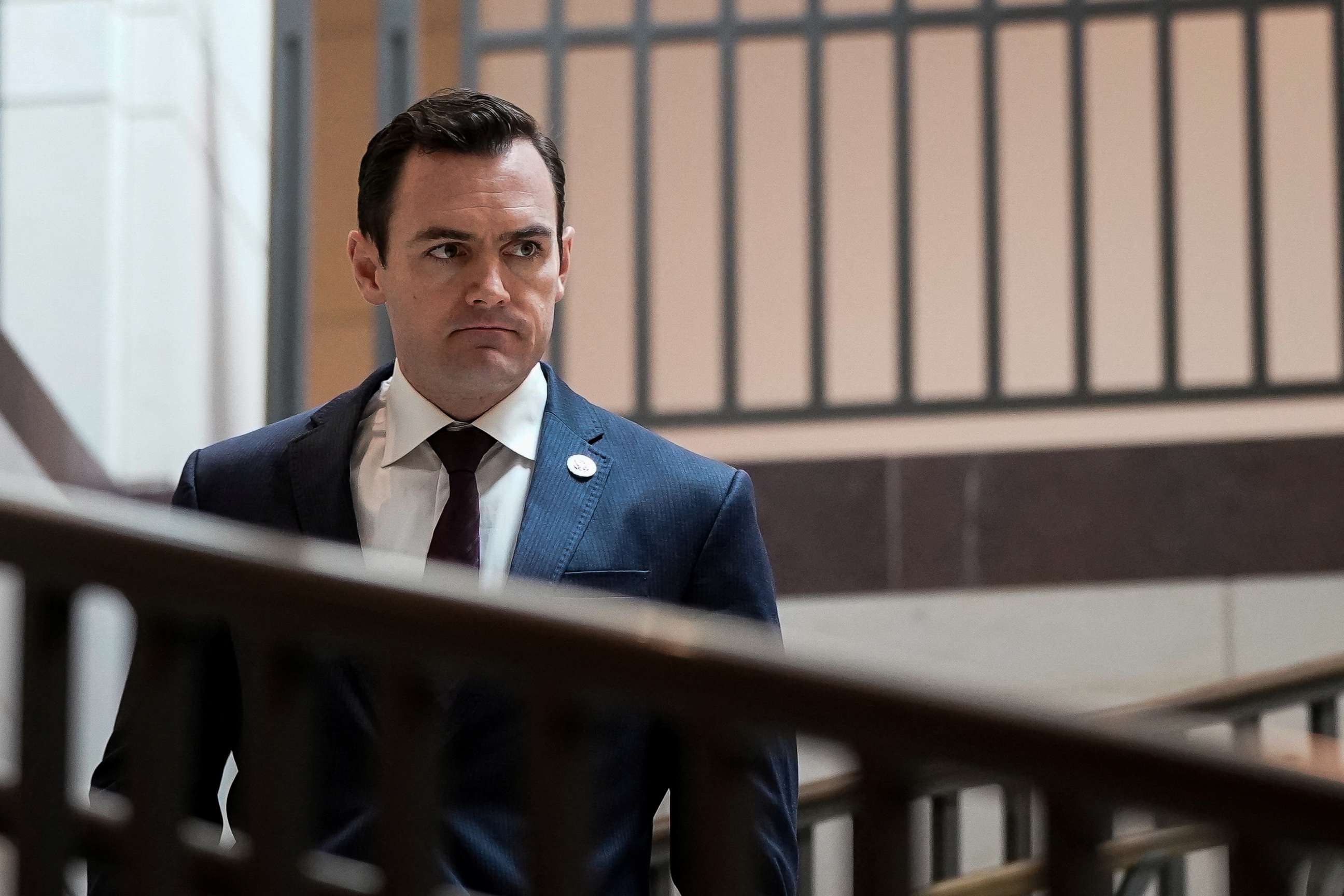 PHOTO: Rep. Mike Gallagher (R-WI) walks to a House Permanent Select Committee on Intelligence meeting on Capitol Hill in Washington, Feb. 7, 2023.