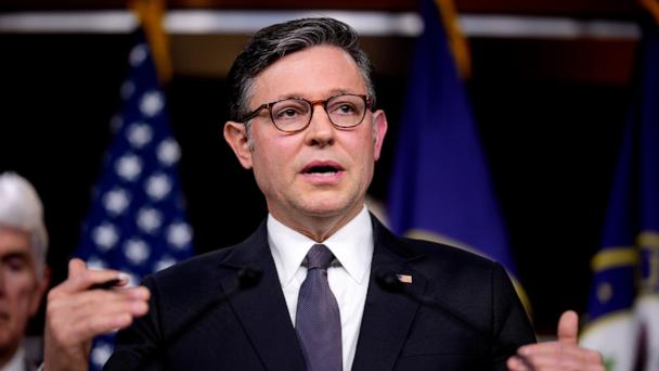 Speaker of the House Rep. Mike Johnson speaks during a news conference following a House Republican conference meeting at the U.S. Capitol on May 6, 2025, in Washington, D.C. 