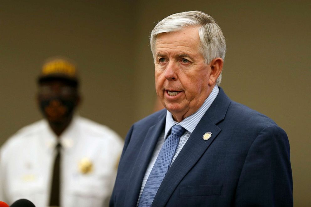 PHOTO: In this Aug. 6, 2020 file photo, Missouri Republican Gov. Mike Parson speaks during a news conference in St. Louis.