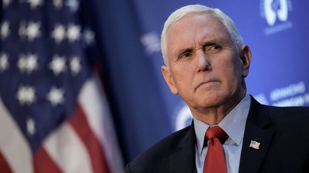 PHOTO: Former U.S. Vice President Mike Pence speaks at the National Press Club, Nov. 30, 2021, in Washington.