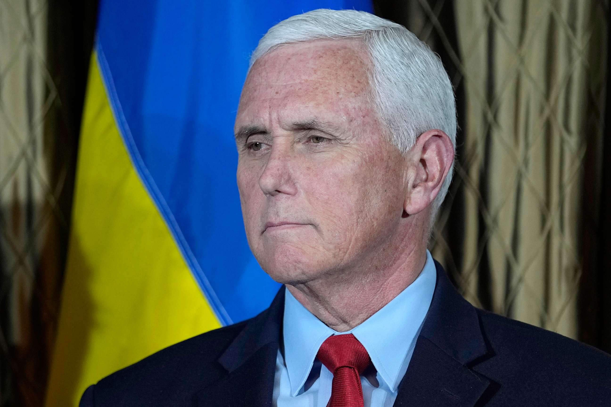 PHOTO: Former Vice President Mike Pence waits to speaks about the one-year anniversary of Russia's invasion of Ukraine during a visit to the University of Texas in Austin, Texas, Feb. 24, 2023.