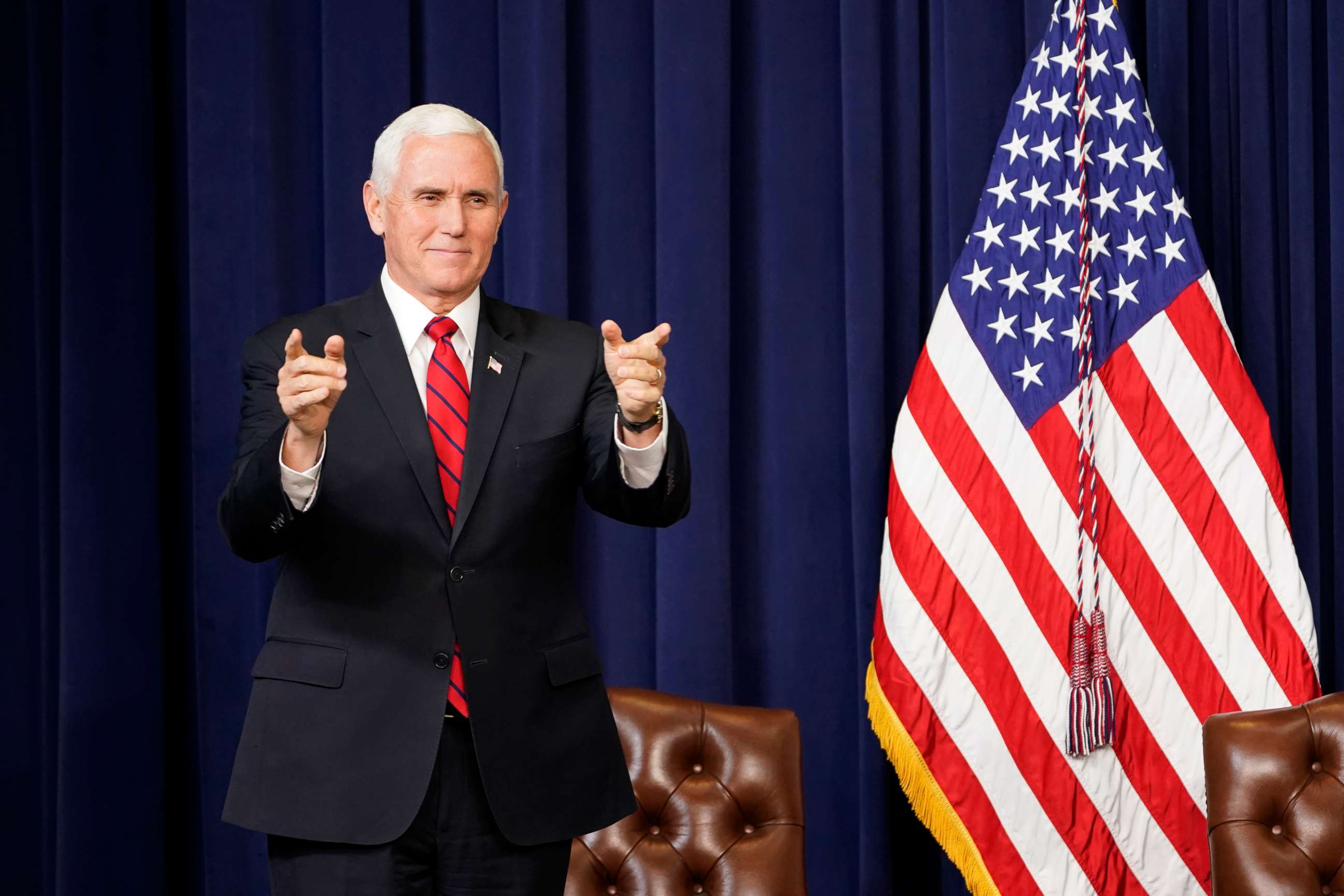 PHOTO: Vice President Mike Pence arrives to speak at a Life Is Winning event in the South Court Auditorium on the White House complex in Washington, Dec. 16, 2020.