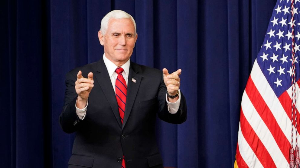 PHOTO: Vice President Mike Pence arrives to speak at a Life Is Winning event in the South Court Auditorium on the White House complex in Washington, Dec. 16, 2020.