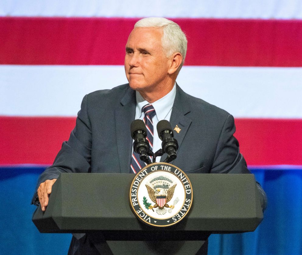 PHOTO: Vice President Mike Pence speaks at a campaign event for Rep. Cathy McMorris Rodgers at the Spokane Convention Center, Oct. 2, 2018, in Spokane, Wash.