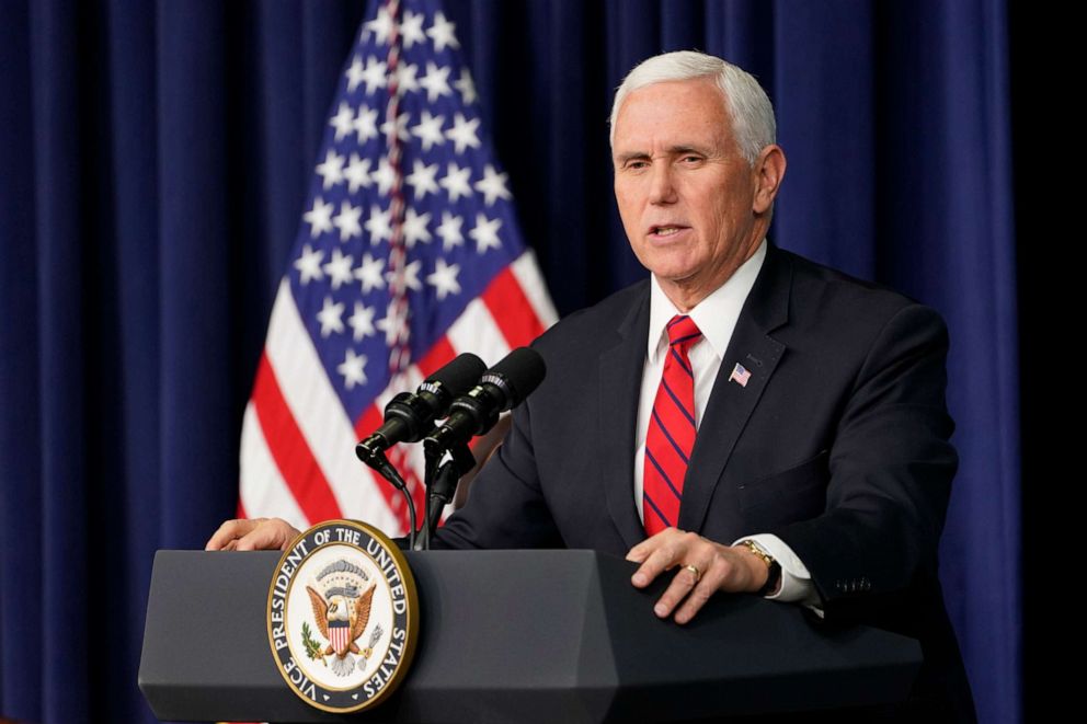 PHOTO: Vice President Mike Pence speaks during a Life Is Winning event in the South Court Auditorium on the White House complex in Washington, Dec. 16, 2020.