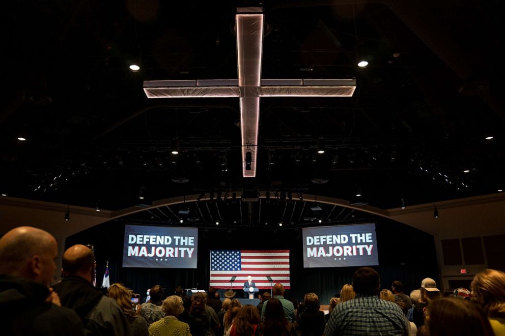 PHOTO: Vice President Mike Pence speaks during a visit to Rock Springs Church to campaign for GOP Senate candidates on Jan. 4, 2021, in Milner, Ga.