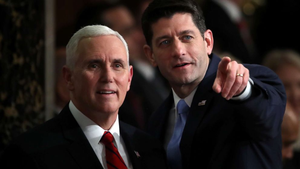 PHOTO: Vice President Mike Pence and Speaker of the House Rep. Paul Ryan attend  the State of the Union address in the chamber of the U.S. House of Representatives Jan. 30, 2018 in Washington.