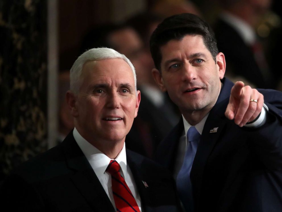 PHOTO: Vice President Mike Pence and Speaker of the House Rep. Paul Ryan attend the State of the Union address in the chamber of the U.S. House of Representatives Jan. 30, 2018 in Washington.