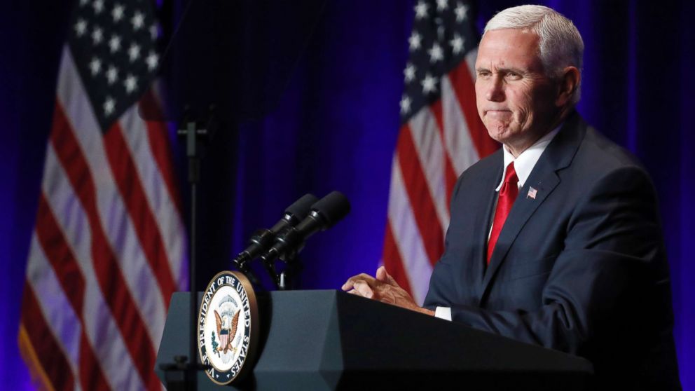 PHOTO: Vice President Mike Pence pauses while speaking at the Young America's Foundation's 39th annual National Conservative Student Conference, Aug. 4, 2017, in Washington.