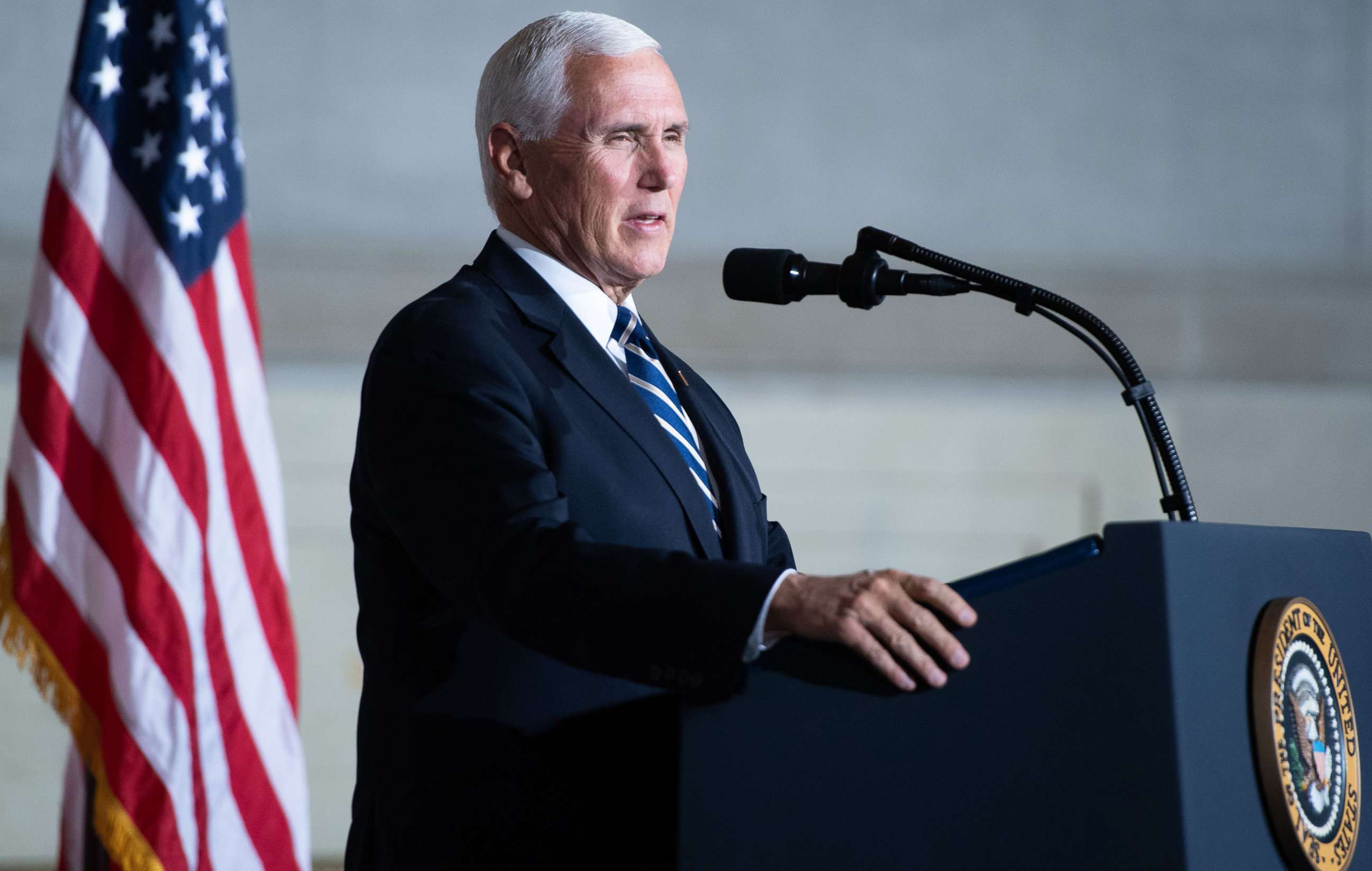 PHOTO: Vice President Mike Pence speaks during the White House Conference on American History at the National Archives in Washington, DC, Sept. 17, 2020.