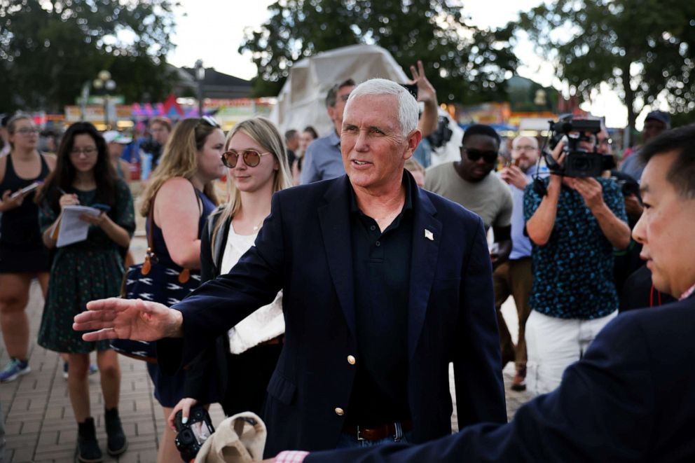 PHOTO: Former Vice President Mike Pence tours the Iowa State Fair on August 19, 2022 in Des Moines, Iowa.