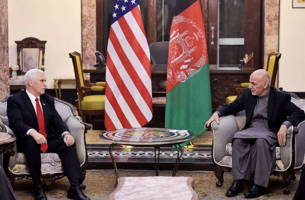 PHOTO: Vice President Mike Pence meets with Afghan President Ashraf Ghani  at the Presidential Palace in Kabul, Dec. 21, 2017. 