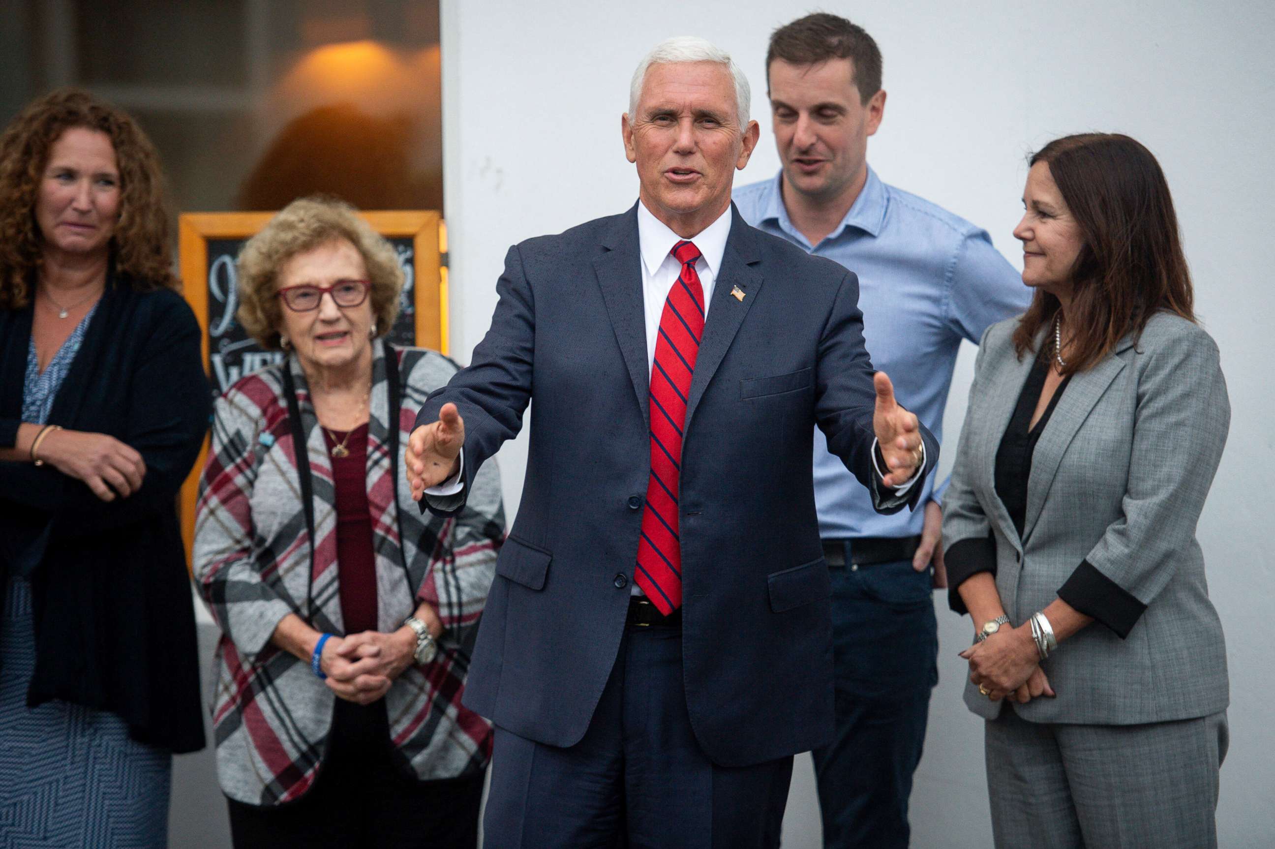 PHOTO: Vice President Mike Pence, his wife Karen Pence, right, his sister Anne Pence Poynter, left, and his mother Nancy Pence Fritsch arrive in Doonbeg, Ireland, Sept. 3, 2019.
