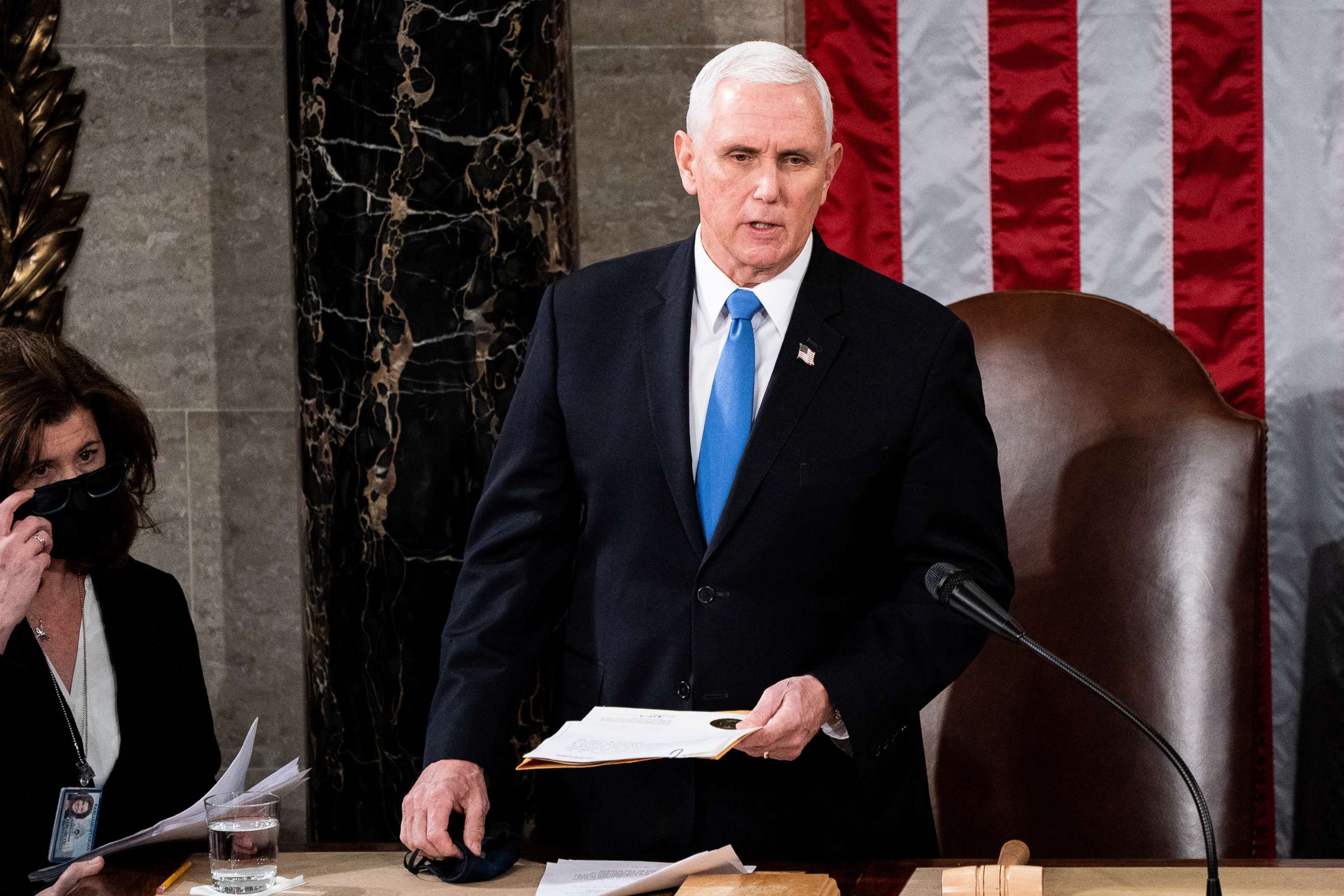 PHOTO: Vice President Mike Pence presides over a joint session of Congress on Jan. 06, 2021, in Washington, D.C.