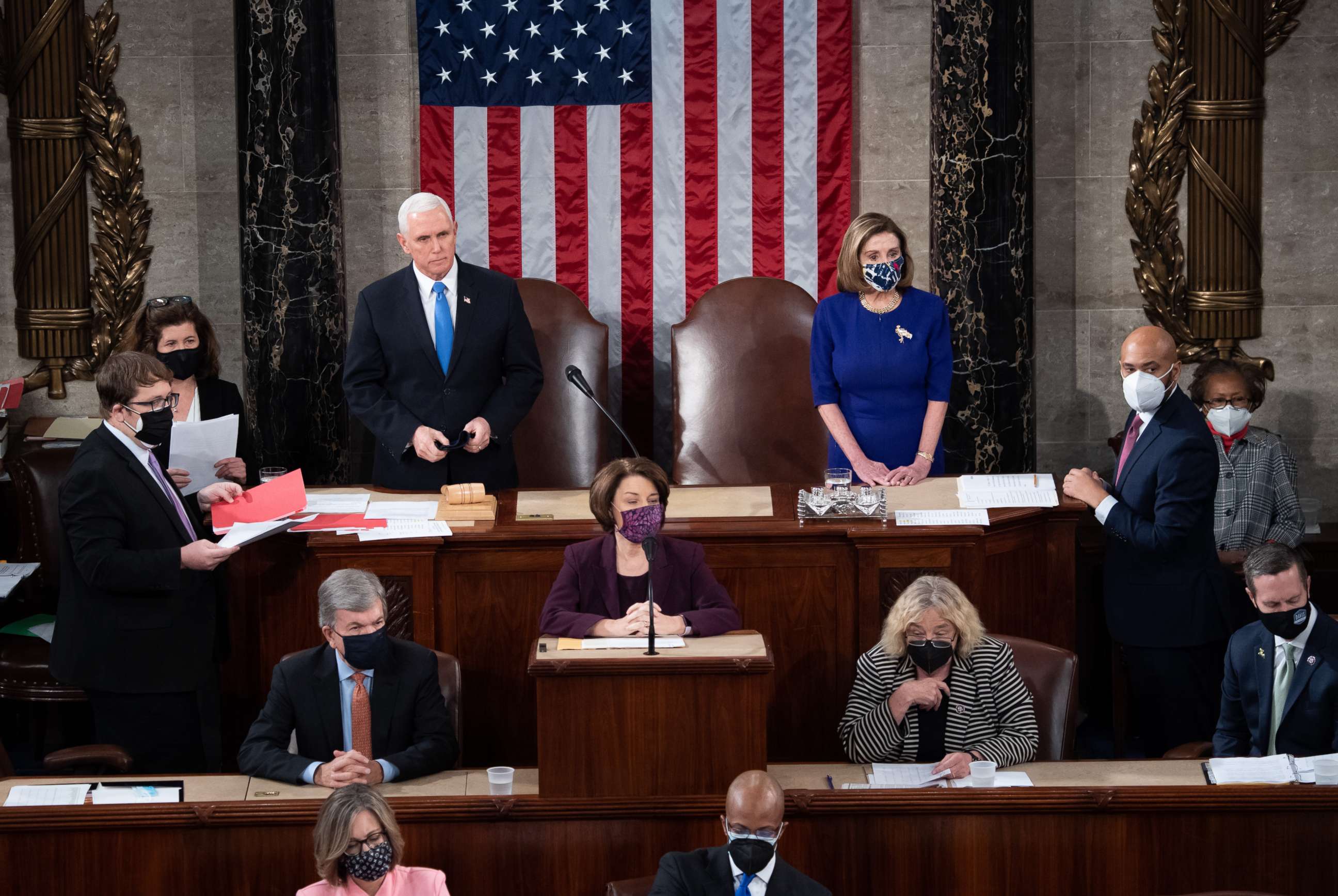 PHOTO: Vice President Mike Pence presides over a joint session of Congress on Jan. 06, 2021, in Washington, D.C.