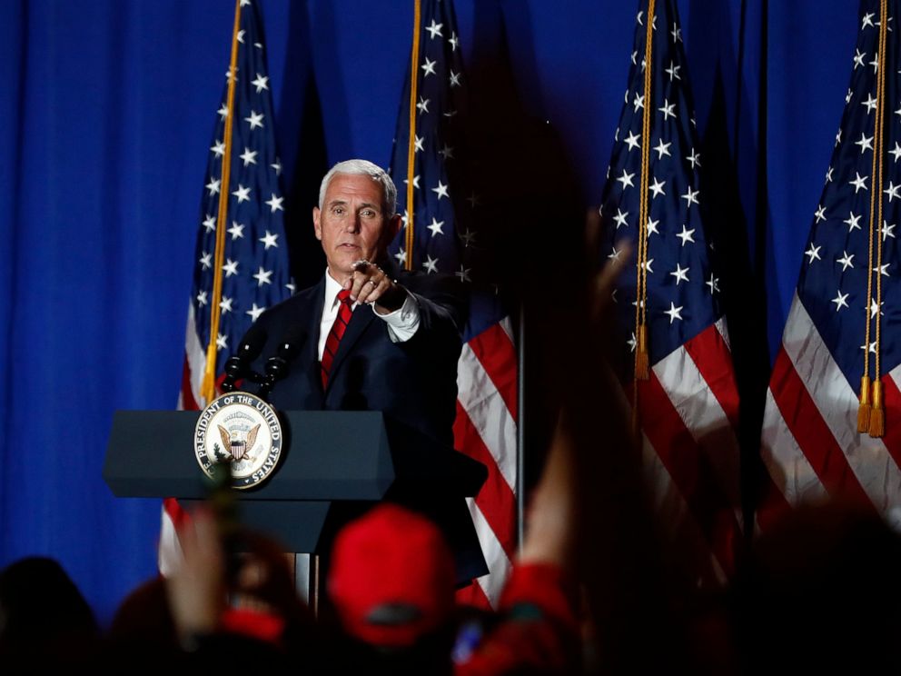 PHOTO: Vice President Mike Pence speaks during a rally on Tuesday, June 25, 2019 in Miami.
