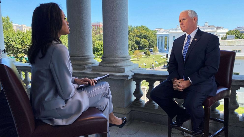 PHOTO: ABC News Correspondent Linsey Davis speaks with Vice President Mike Pence in Washington, Sept. 23, 2020.