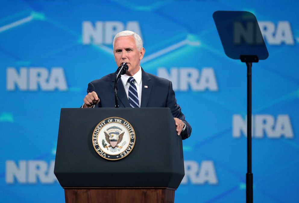 PHOTO: Vice President Mike Pence delivers remarks during the NRA-ILA Leadership Forum at the 148th NRA Annual Meetings & Exhibits, April 26, 2019, in Indianapolis, Indiana.