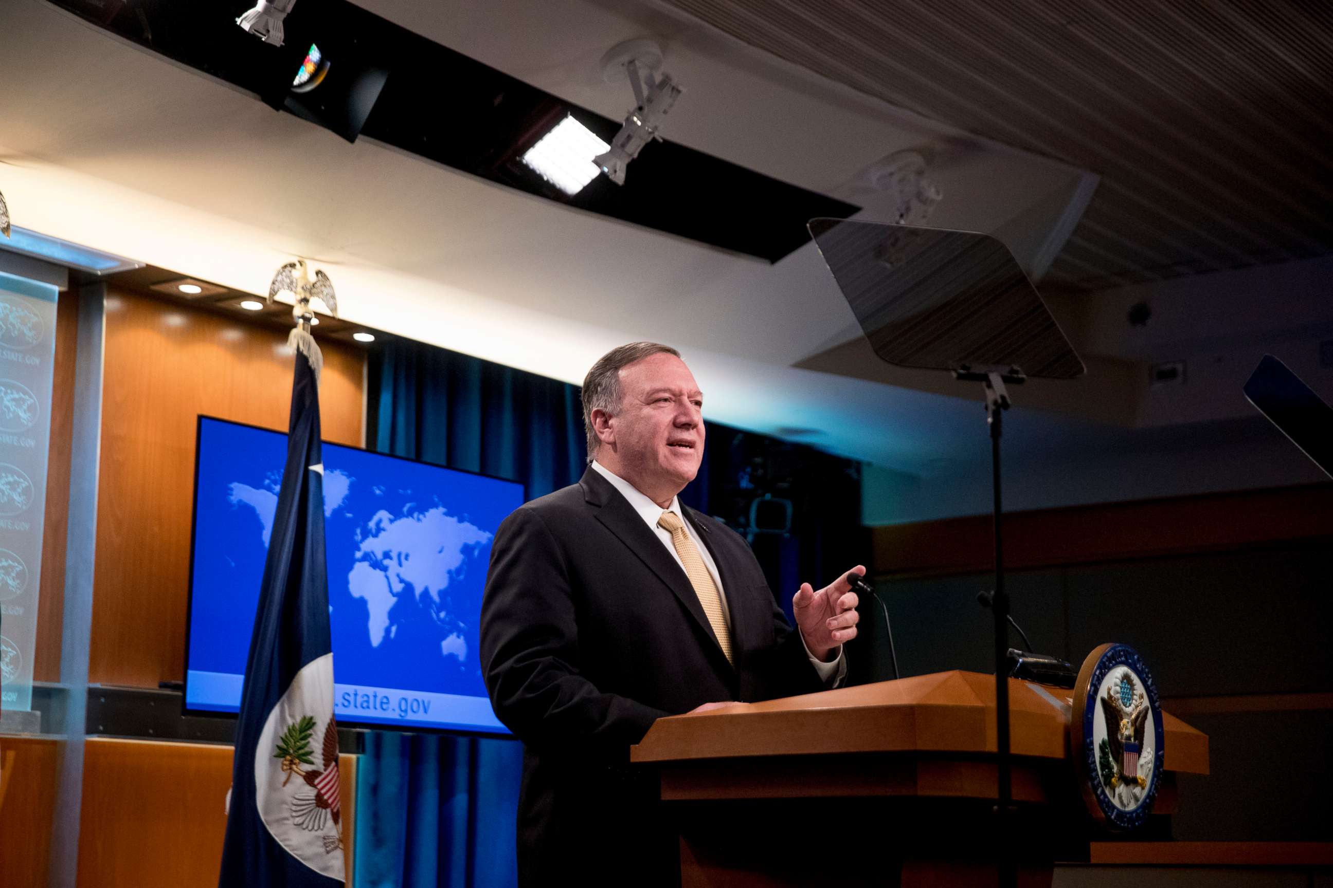 PHOTO: Secretary of State Mike Pompeo speaks at a news conference at the State Department in Washington, Nov. 18, 2019.