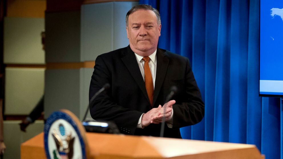 PHOTO: Secretary of State Mike Pompeo arrives to speak at a news conference in the press briefing room at the State Department in Washington, Friday, Sept. 14, 2018, in Washington