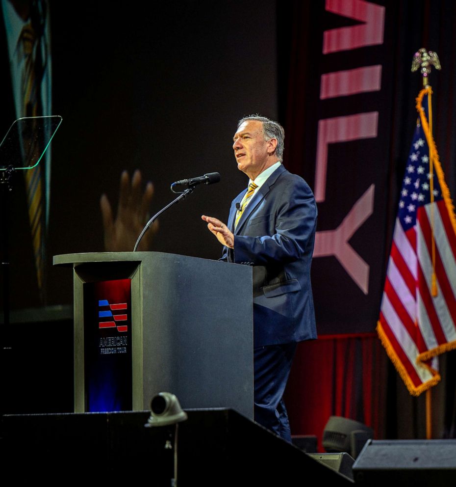 PHOTO: Former U.S. Secretary of State Mike Pompeo speaks during the American Freedom Tour at the Austin Convention Center, May 14, 2022, in Austin, Texas.