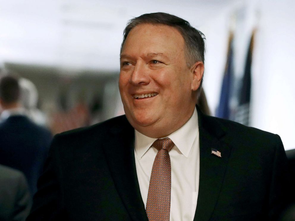 PHOTO: CIA Director Mike Pompeo walks to a meeting on Capitol Hill, April 18, 2018, in Washington, DC.