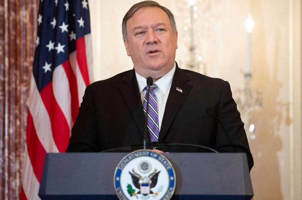 PHOTO: Secretary of State Mike Pompeo speaks during the release of the 2019 Trafficking in Persons Report at the State Department in Washington, on June 20, 2019. 