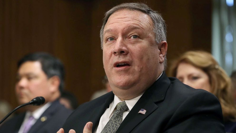 Secretary of State nominee Mike Pompeo speaks during his confirmation hearing before a Senate Foreign Relations Committee on Capitol Hill, April 12, 2018, in Washington, DC. President Trump nominated Pompeo to replace Rex Tillerson as Secretary of State.