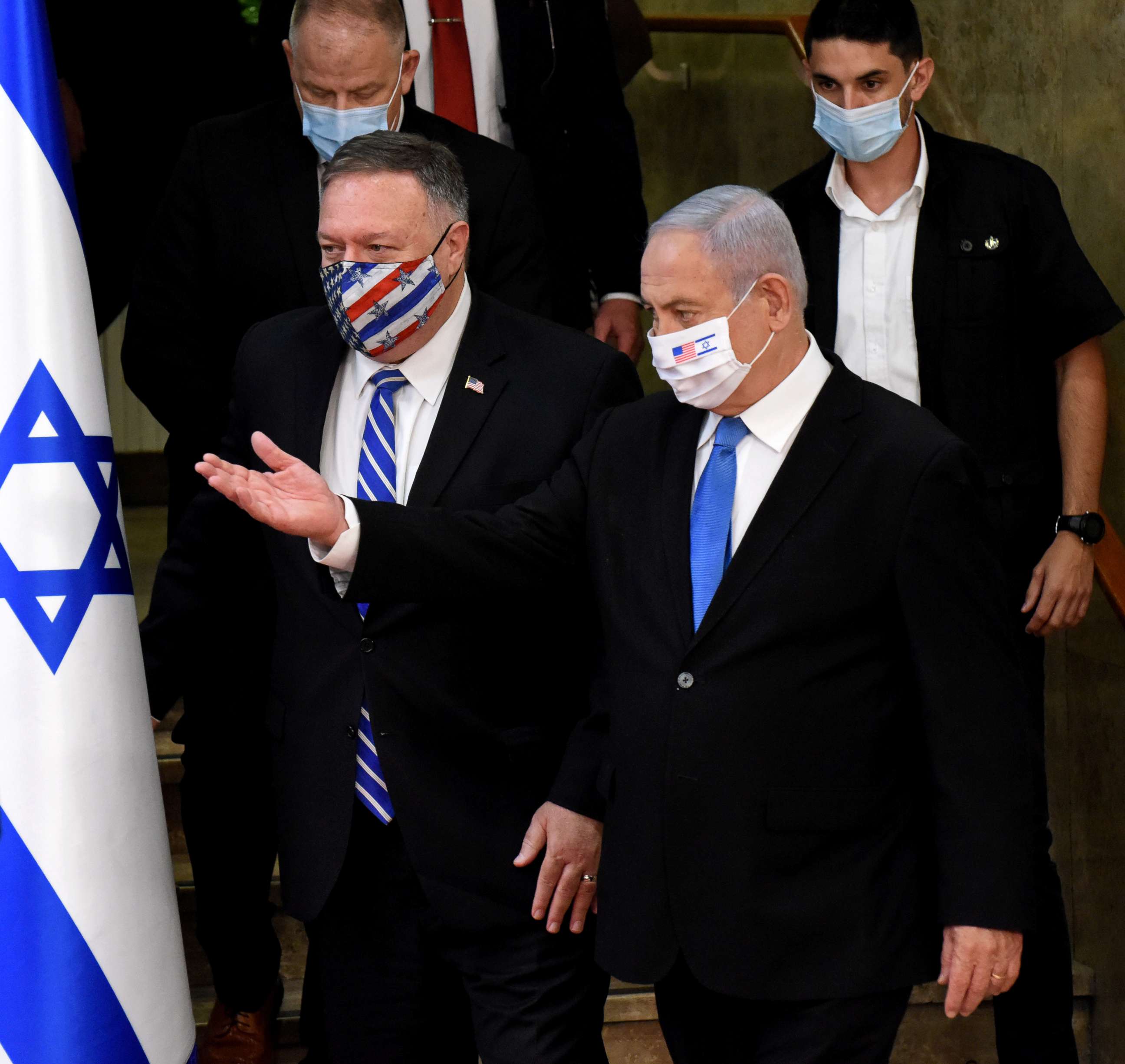 PHOTO: Secretary of State Mike Pompeo and Israeli Prime Minister Benjamin Netanyahu arrive for a joint news conference in Jerusalem, Aug. 24, 2020.