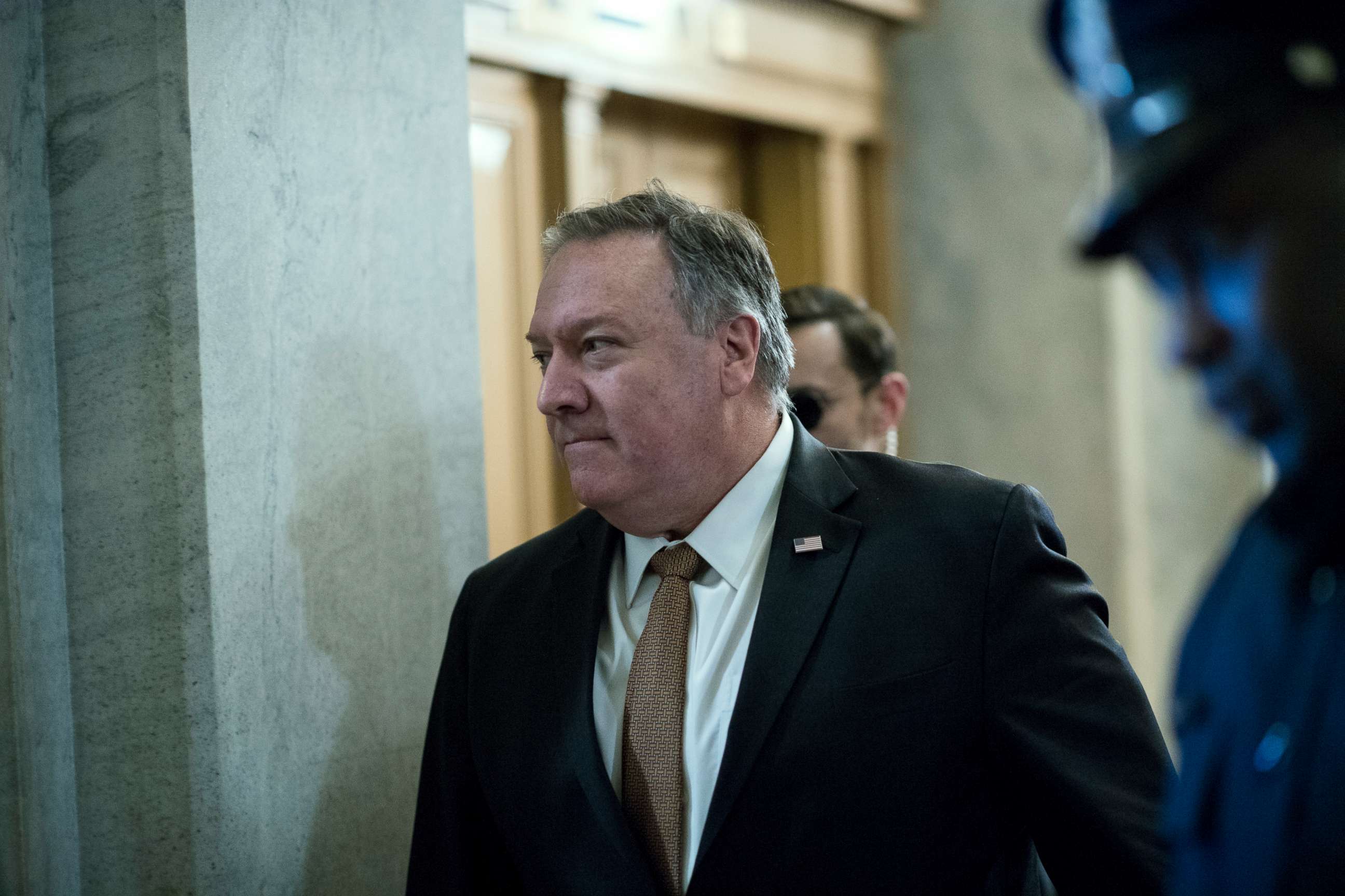 PHOTO: Secretary of State Mike Pompeo arrives in the Capitol for a briefing, Jan. 6, 2020.