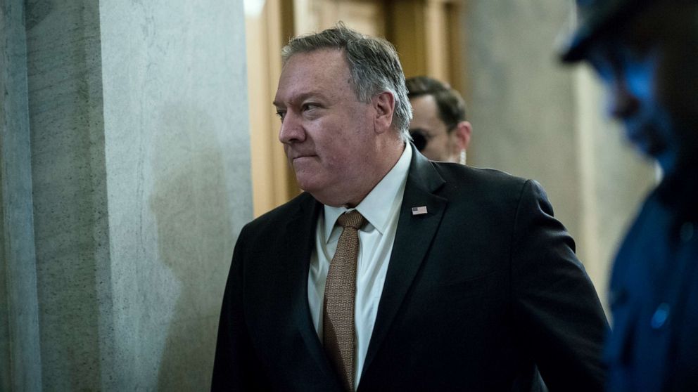 PHOTO: Secretary of State Mike Pompeo arrives in the Capitol for a briefing, Jan. 6, 2020.
