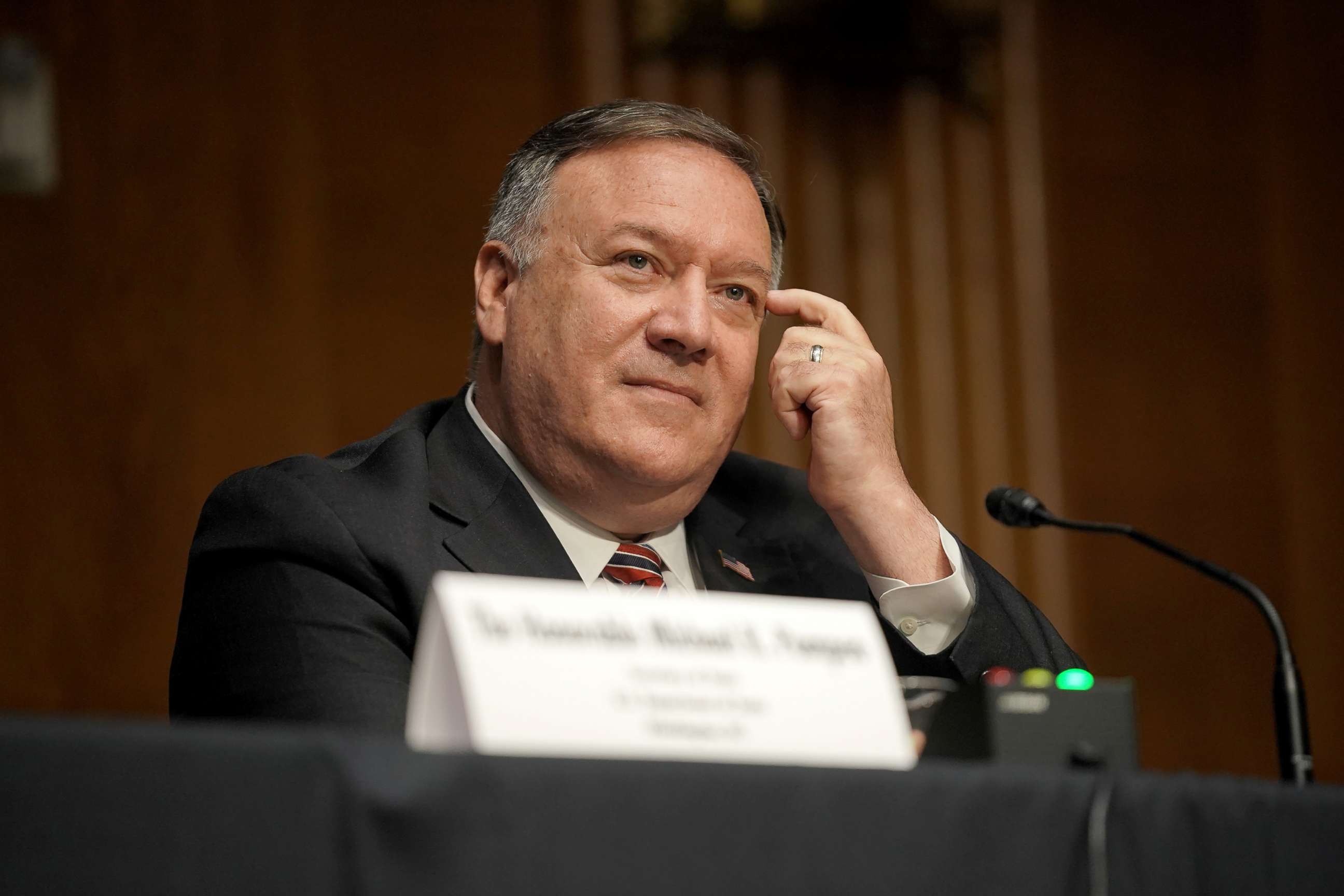 PHOTO: Secretary of State Mike Pompeo testifies during a Senate Foreign Relations Committee hearing on the State Department's 2021 budget, in the Dirksen Senate Office Building, in Washington, July 30, 2020.