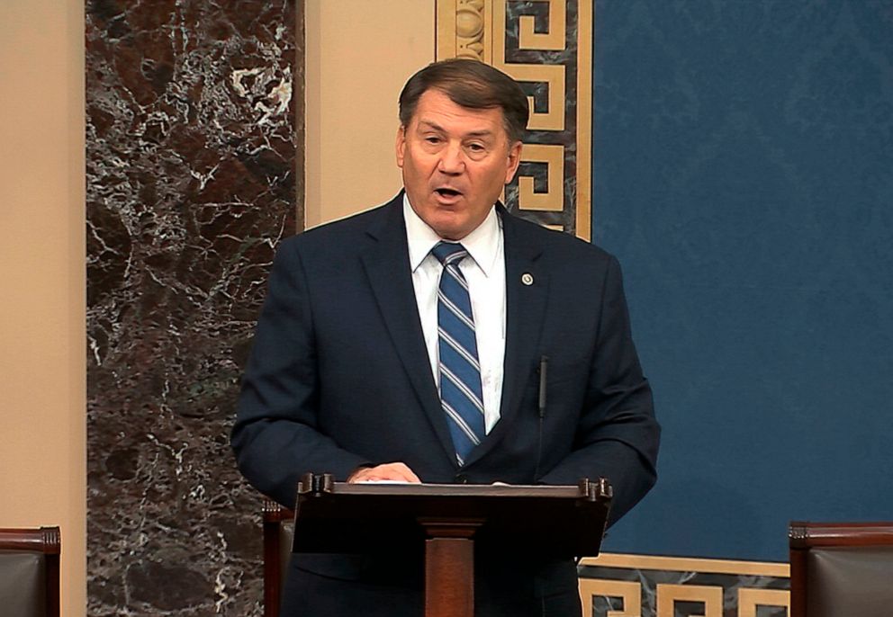 PHOTO: In this screen grab from a video, Sen. Mike Rounds, speaks on the Senate floor about at the Capitol in Washington, Feb. 4, 2020.
