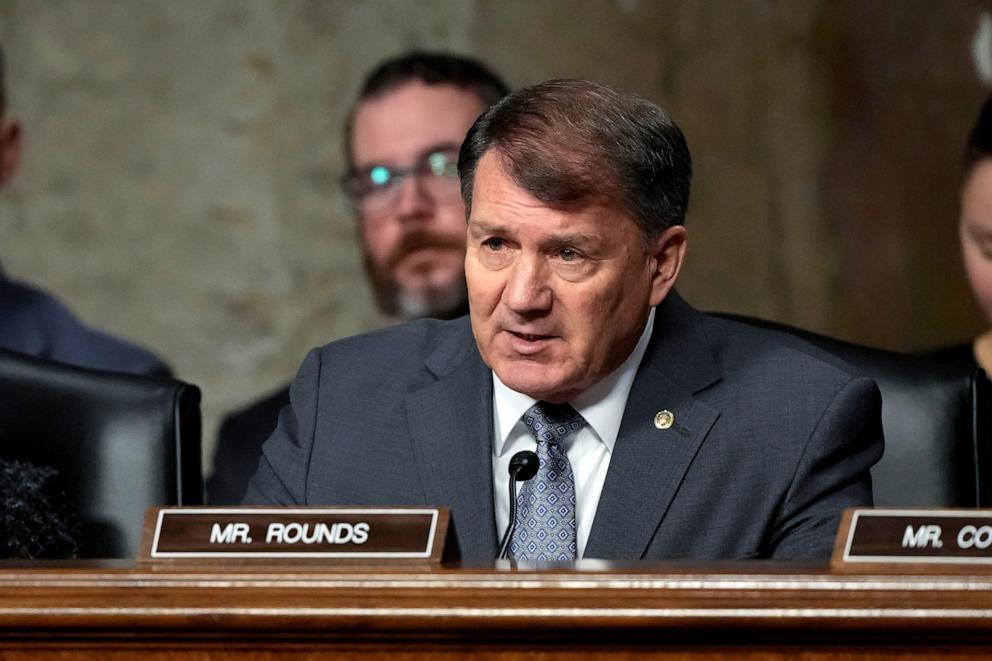 PHOTO: Sen. Mike Rounds speaks during the Senate Armed Services Committee confirmation hearing for Pete Hegseth, President-elect Donald Trump's choice to be Defense secretary, at the Capitol in Washington, D.C., on Jan. 14, 2025. 
