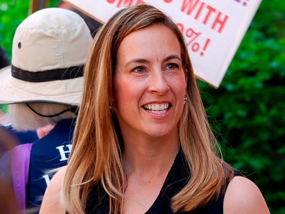 PHOTO: In a Friday, May 19, 2017 photo, Mikie Sherrill joins protesters with NJ 11th for Change in Morristown, N.J.