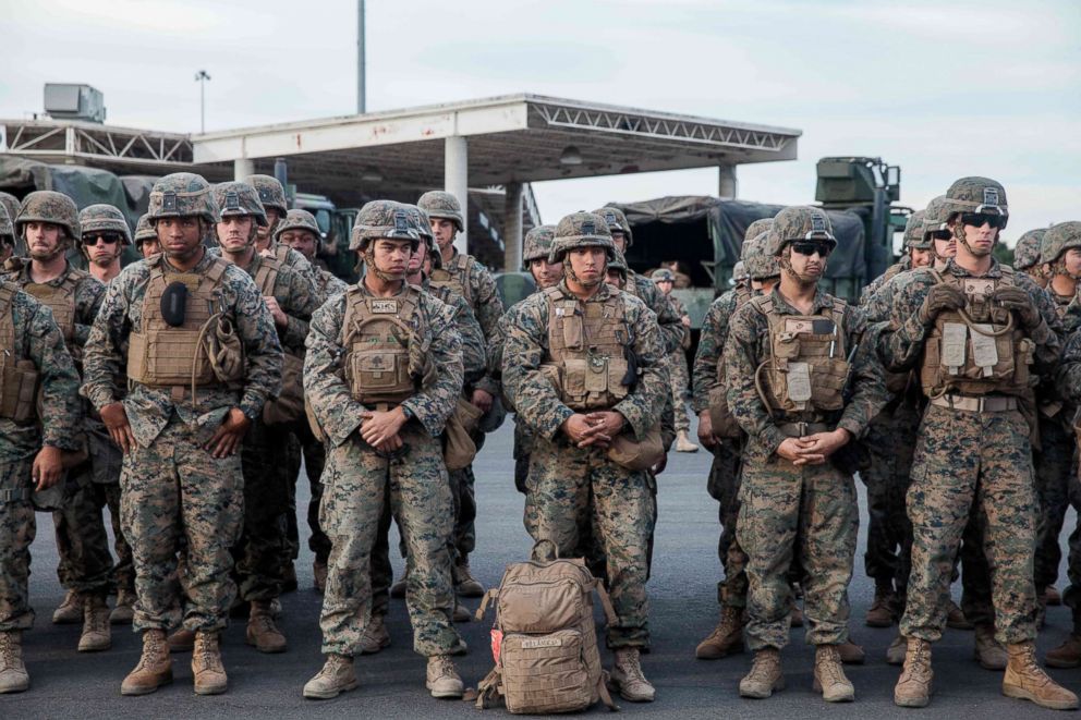   PHOTO: US military queues for an exercise near the Otay Mesa Entrance Harbor, California, November 15, 2018. 