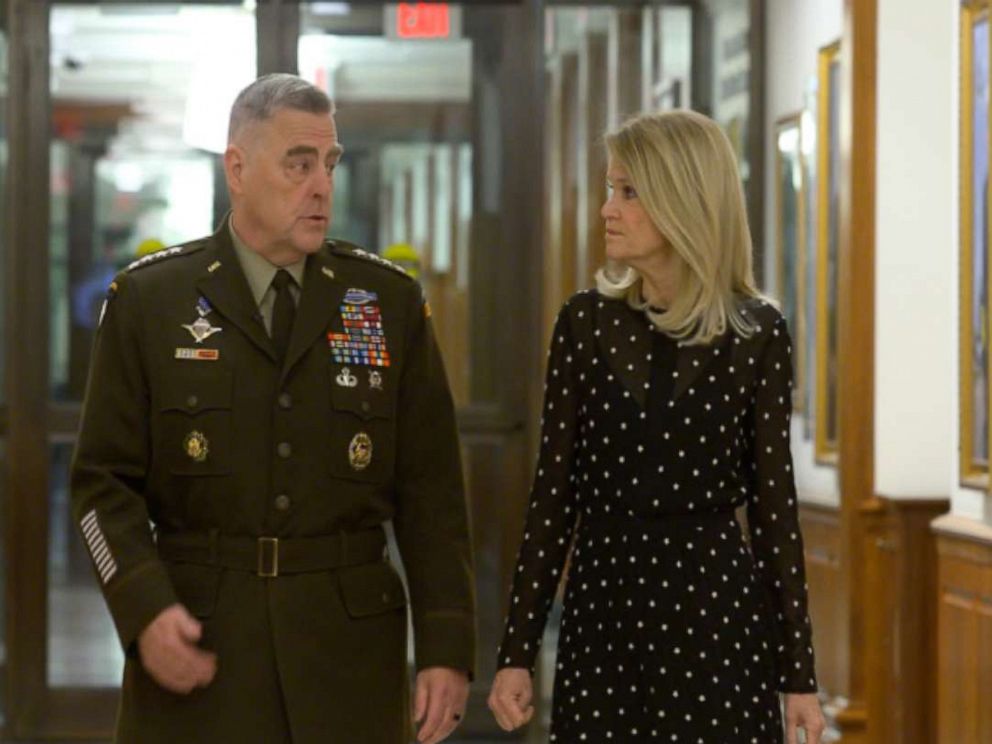 PHOTO: Chairman of the Joint Chiefs of Staff Gen. Mark Milley and This Week Co-anchor Martha Raddatz during their interview on This Week.