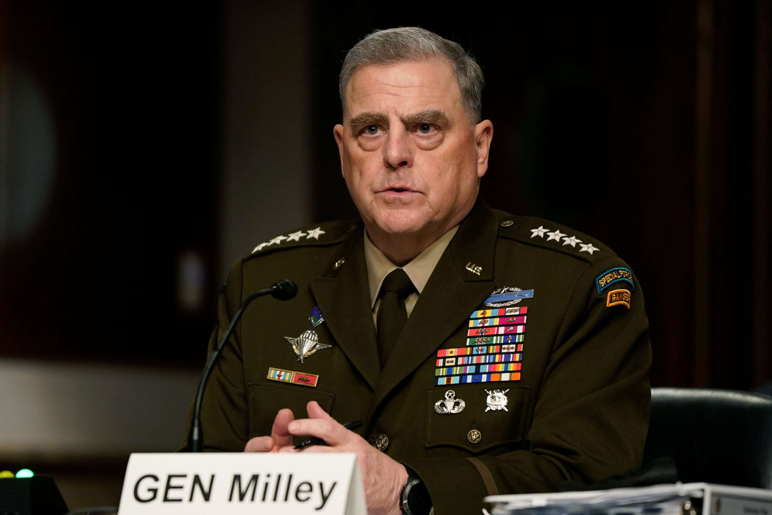 PHOTO: Chairman of the Joint Chiefs of Staff General Mark Milley testifies during a Senate Armed Services Committee hearing on the conclusion of military operations in Afghanistan on Capitol Hill, Sept. 28, 2021. 