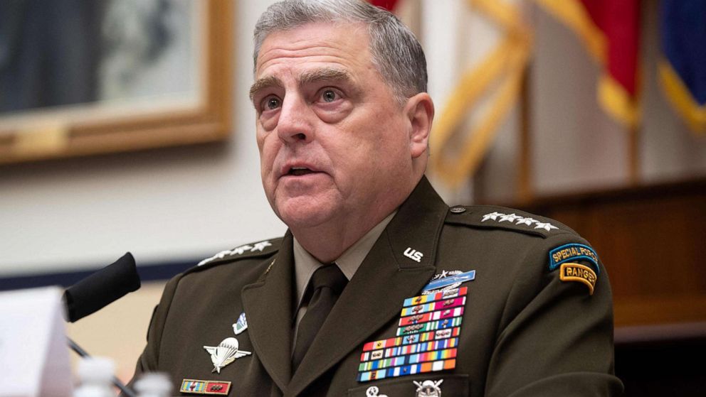 PHOTO:General Mark Milley, Chairman of the Joint Chiefs of Staff, testifies on the department's fiscal year 2022 budget request during a House Armed Services Committee hearing on Capitol Hill in Washington, D.C., June 23, 2021.