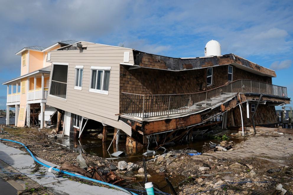 PHOTO: Houses lie in ruins after sustaining tornado and flood damage from Hurricane Milton, Oct. 10, 2024, in Matlacha, Fla.