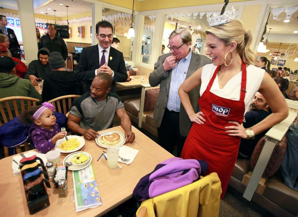 PHOTO: Miss America 2013 Mallory Hagan celebrates National Pancake Day at IHOP, Feb. 5, 2013, in Hollywood, Calif.